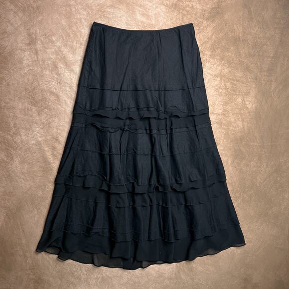 White House Black Market Maxi Tiered Ruffled Skirt Layered Whimsigoth Peasant - Picture 4 of 8